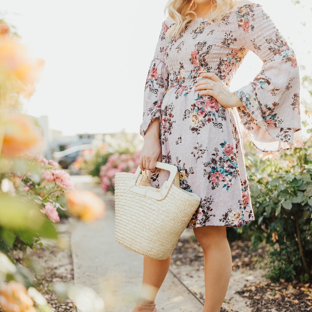 A floral off the shoulder dress